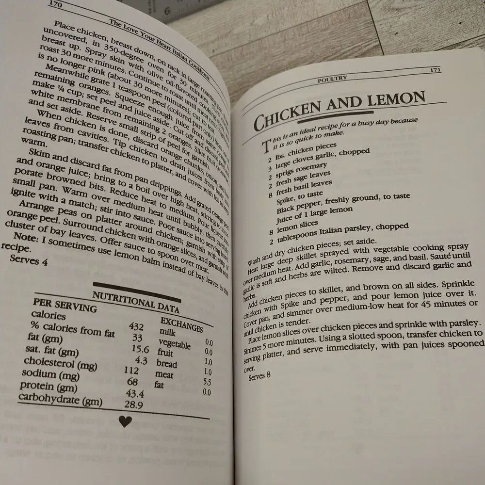 Love Your Heart Italian Low-Cholesterol Cookbook by Carole Kruppa 1994 Softcover